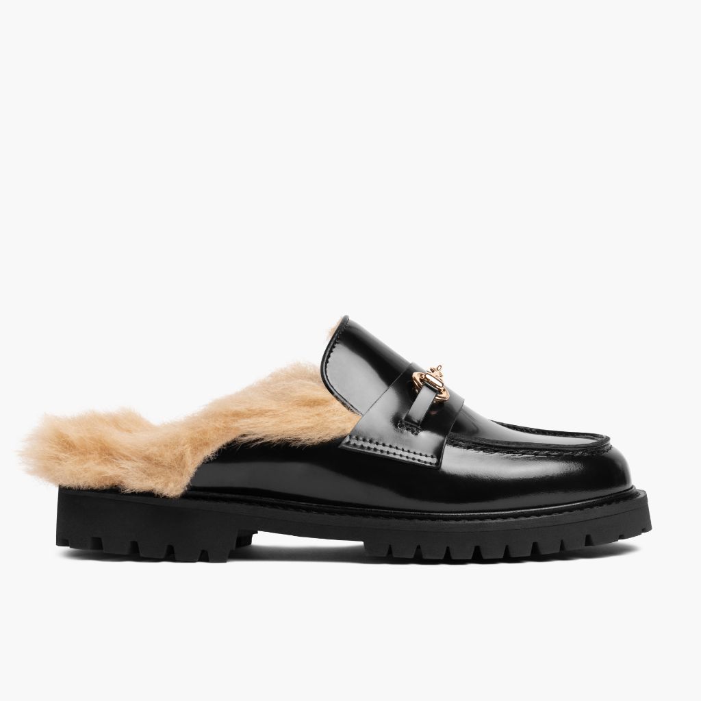 Penny Mule | Black & Beige Shearling