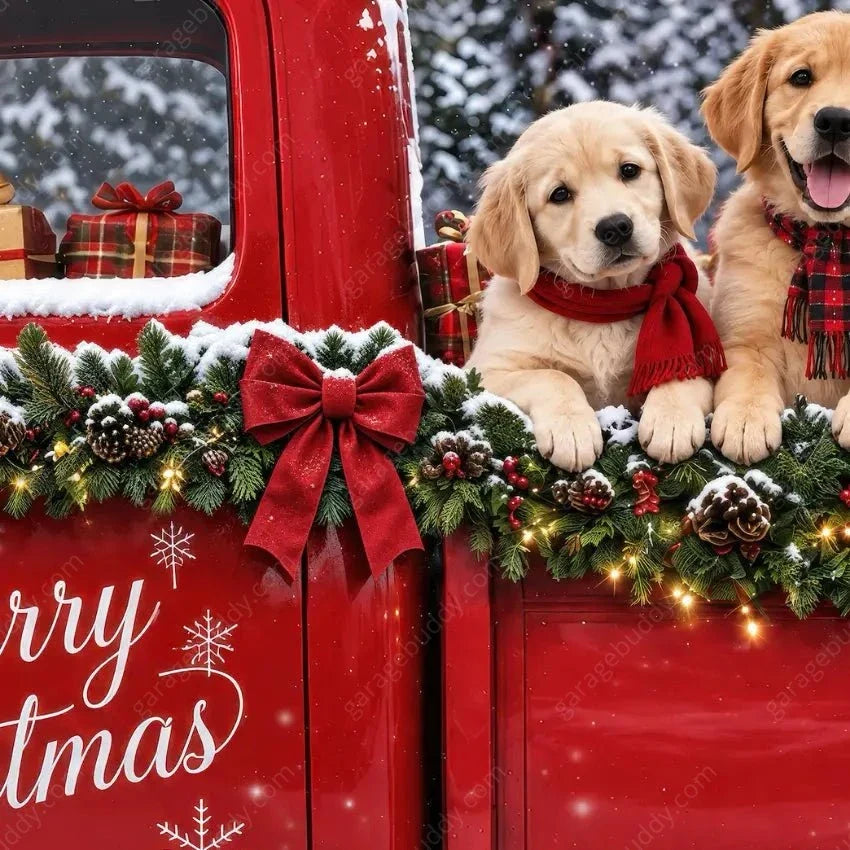 Santa's Retrievers | Christmas Garage Door Cover