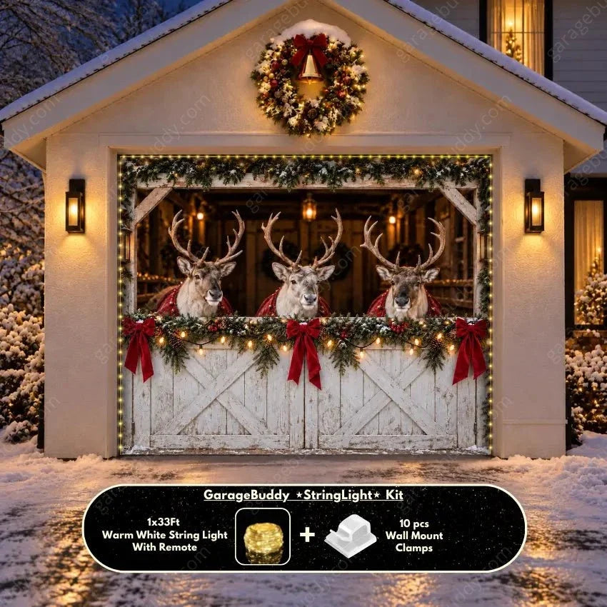 Reindeer Barn | Christmas Garage Door Cover
