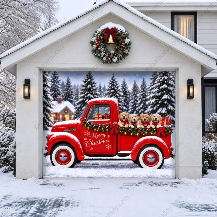 Santa's Retrievers | Christmas Garage Door Cover