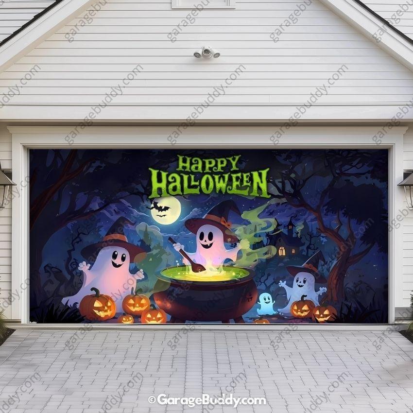 Cute Ghosts  (Glow)| Halloween Garage Door Cover