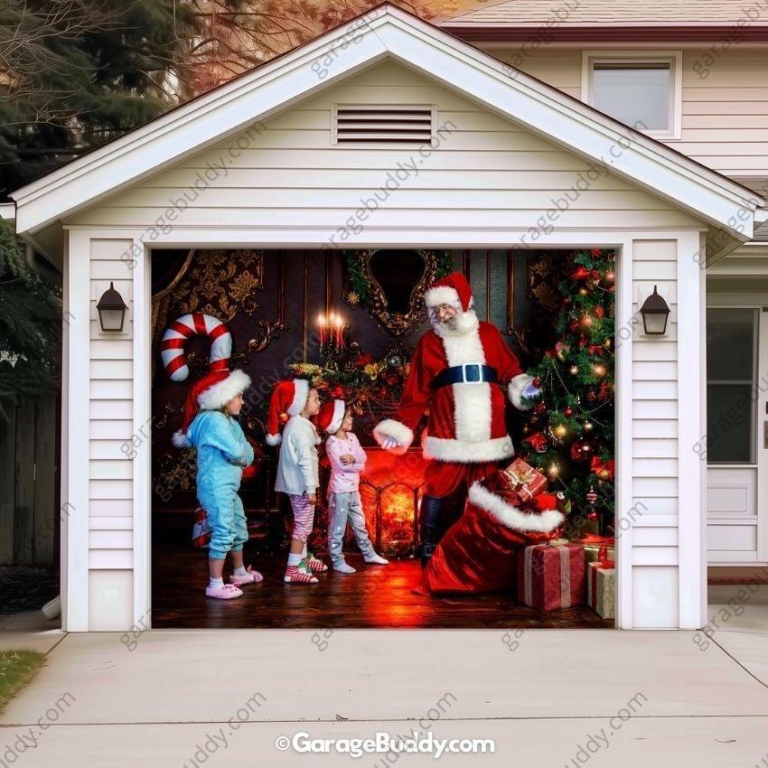 Santa With Kids | Christmas Garage Door Cover
