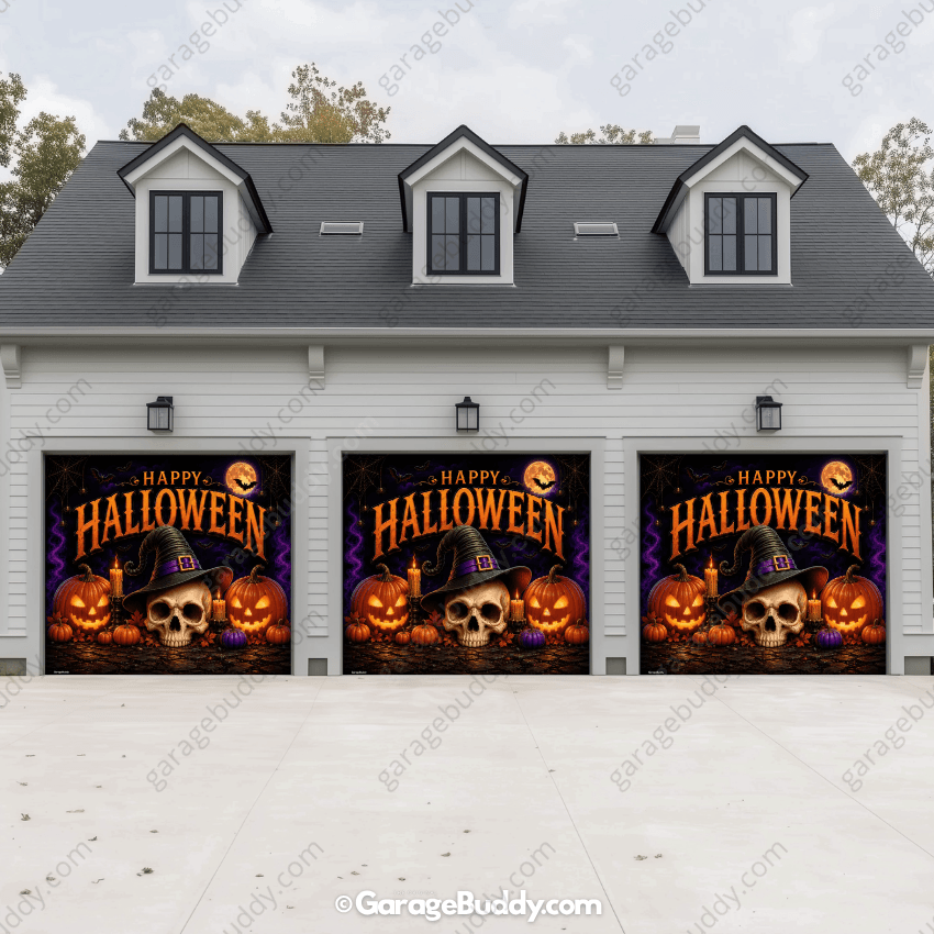 Wicked Halloween | Skull & Pumpkin Halloween Garage Door Cover