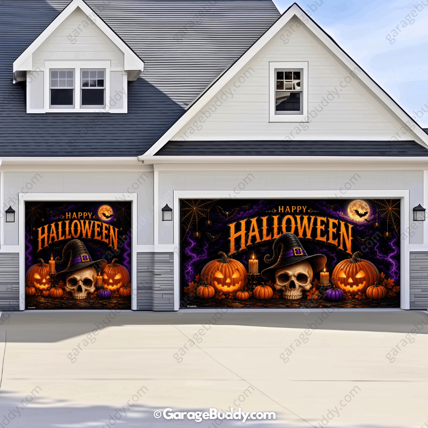 Wicked Halloween (Glow) | Skull & Pumpkin Halloween Garage Door Cover