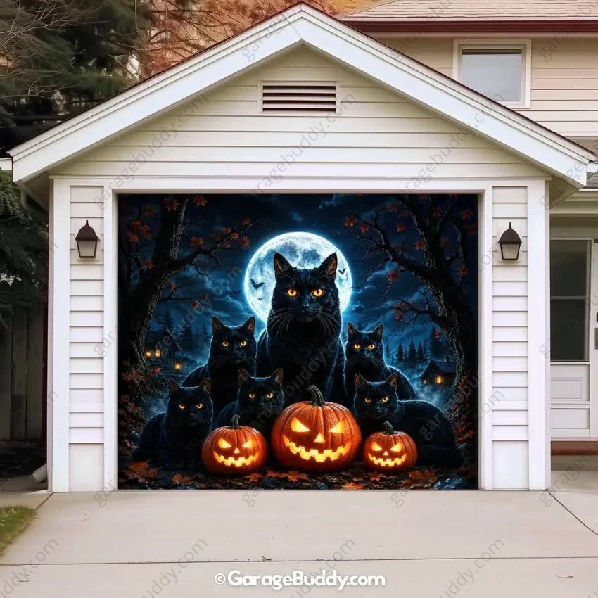 Witching Whiskers (Glow)| Black Cat Halloween Garage Door Cover