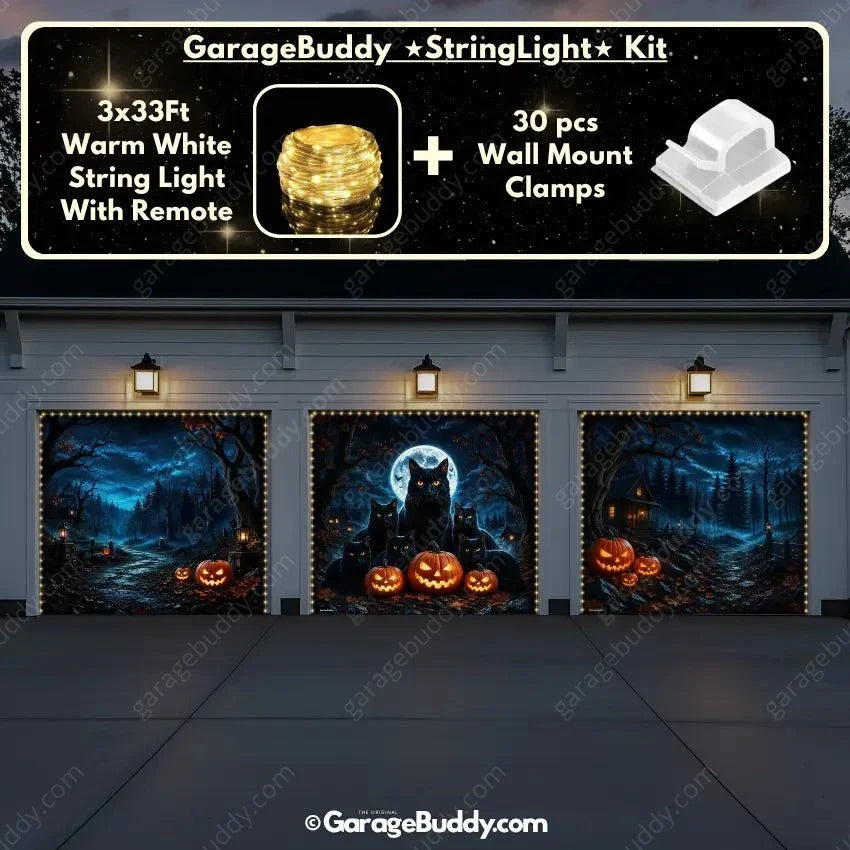 Witching Whiskers | Black Cat Halloween Garage Door Cover