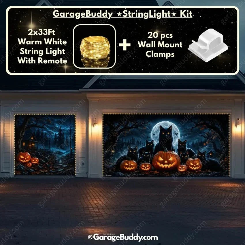 Witching Whiskers | Black Cat Halloween Garage Door Cover