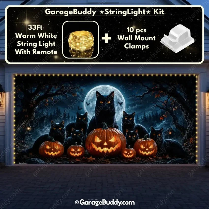 Witching Whiskers (Glow)| Black Cat Halloween Garage Door Cover