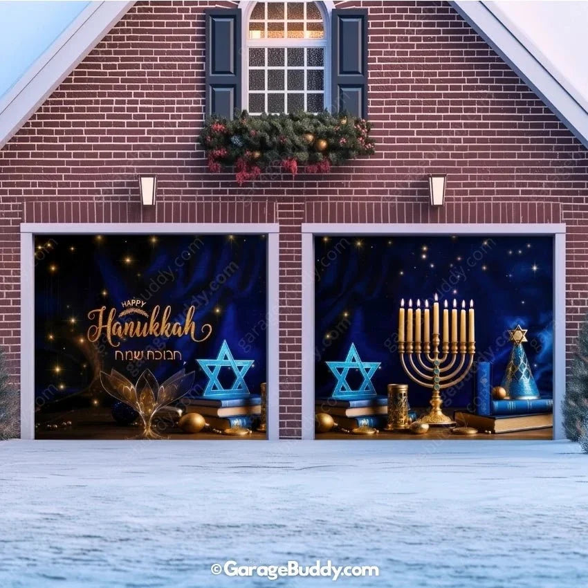 Happy Hanukkah (B) Festive Garage Door Cover
