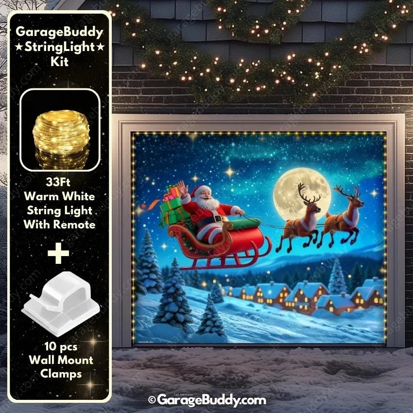 Santa's Flight (Glow) | Christmas Garage Door Cover