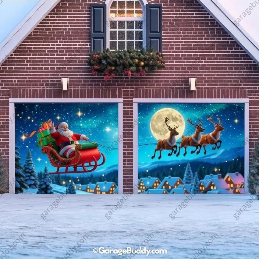 Santa's Flight | Christmas Garage Door Cover