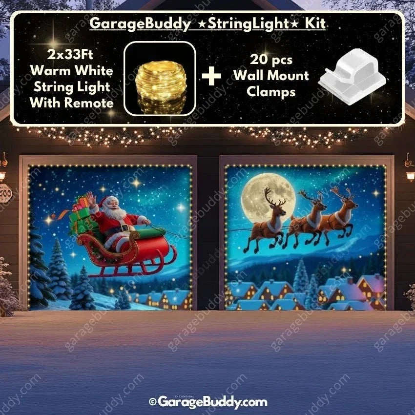 Santa's Flight (Glow) | Christmas Garage Door Cover