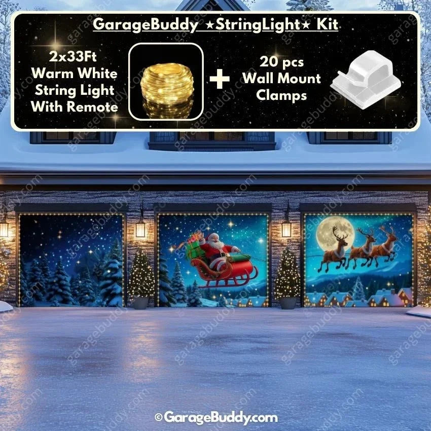 Santa's Flight (Glow) | Christmas Garage Door Cover