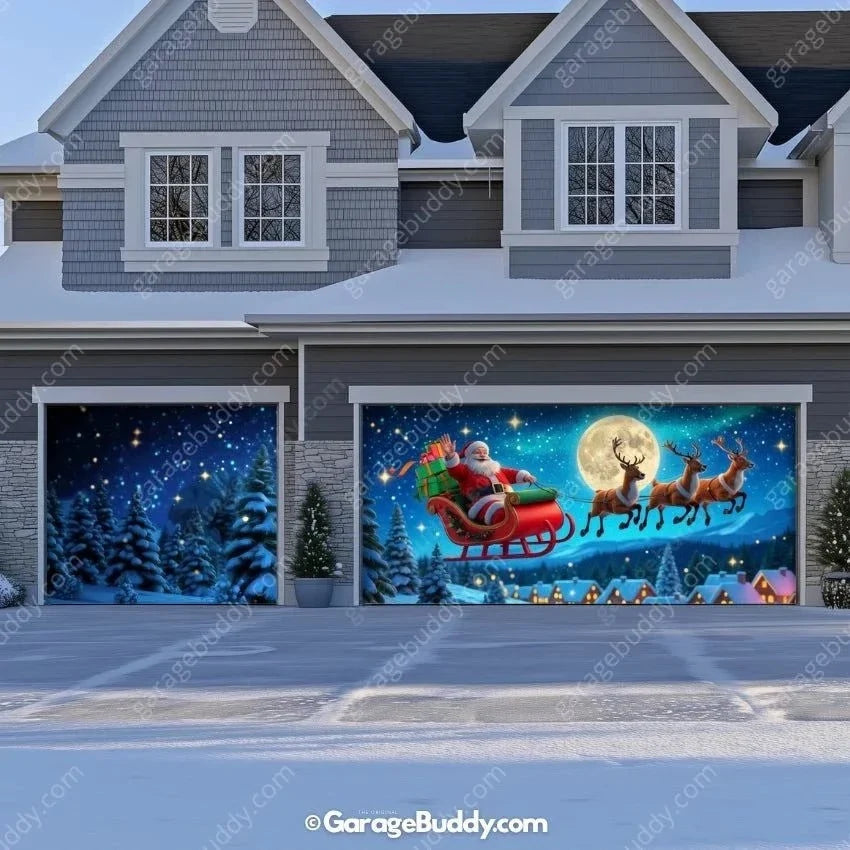 Santa's Flight (Glow) | Christmas Garage Door Cover