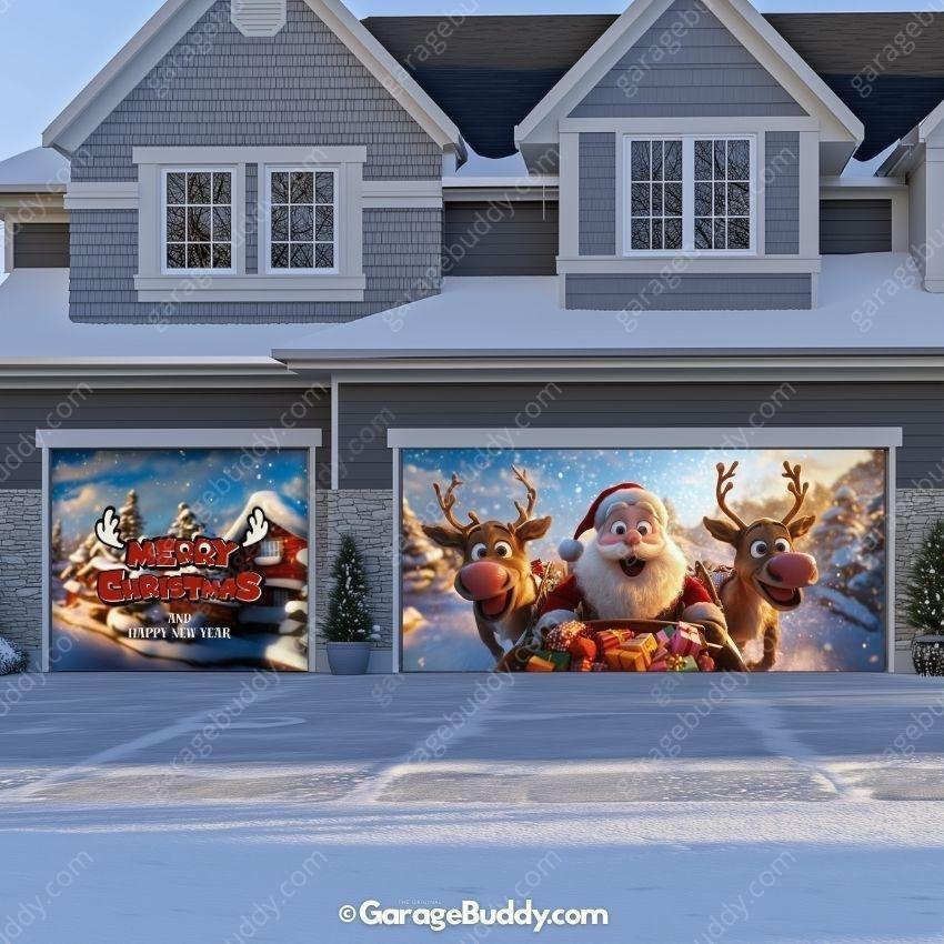 Santa & Reindeers | Christmas Garage Door Cover