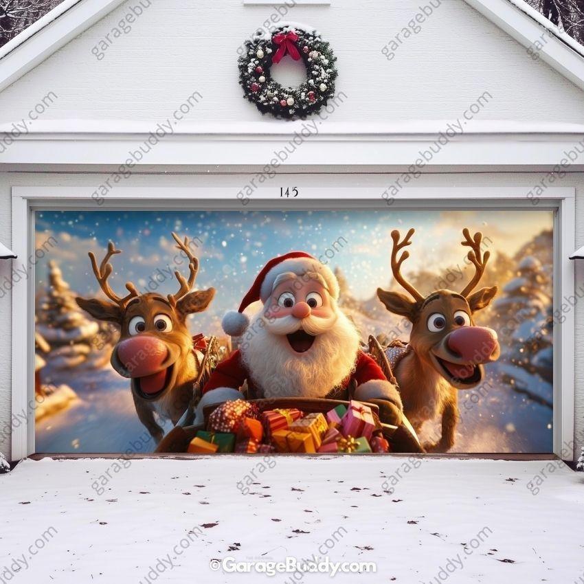 Santa & Reindeers | Christmas Garage Door Cover