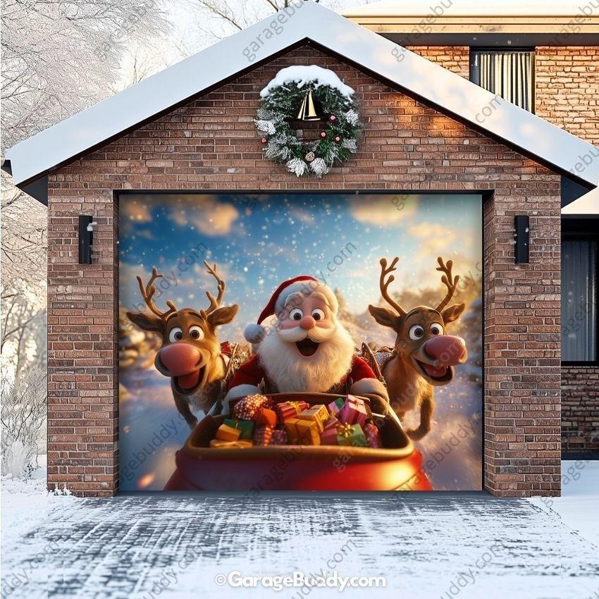 Santa & Reindeers | Christmas Garage Door Cover