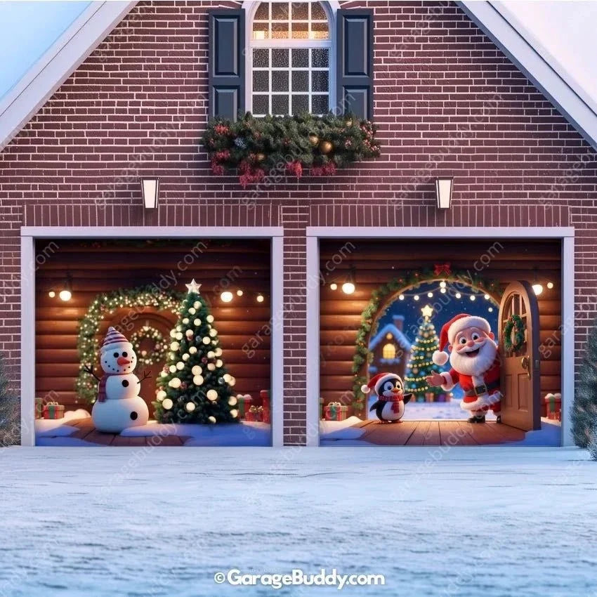 Santa's Cabin | Christmas Garage Door Cover