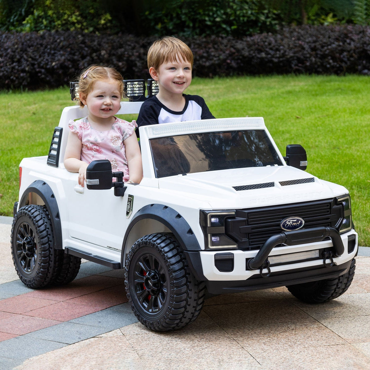 Ford F450 Custom Edition 24V Kids Ride-On Car Truck with R/C Parental Remote | White