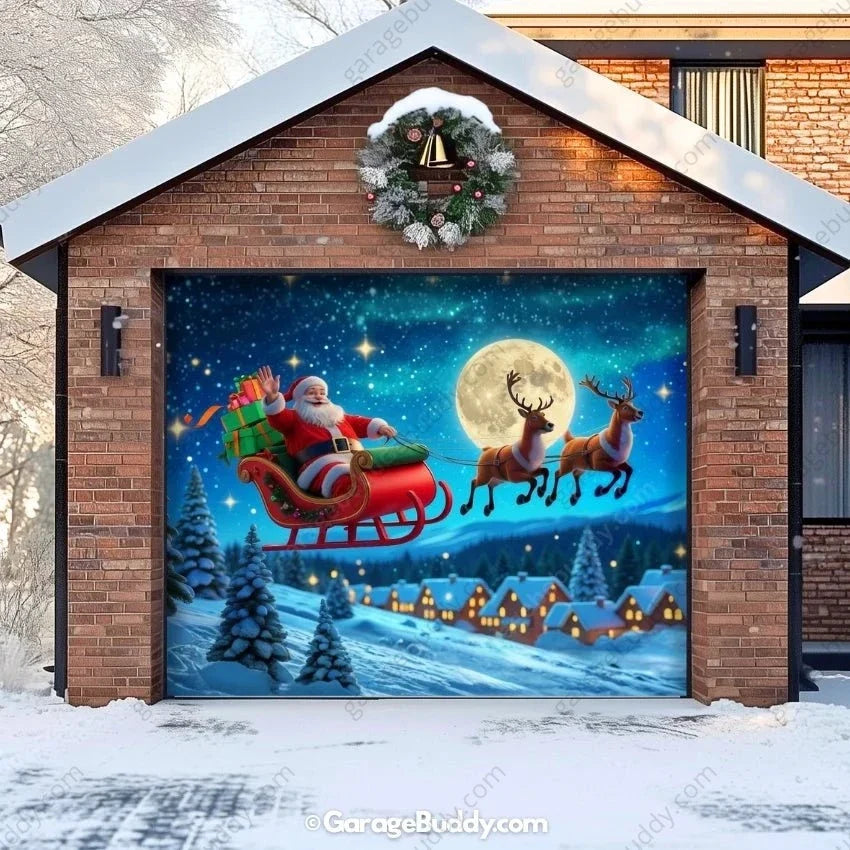 Santa's Flight (Glow) | Christmas Garage Door Cover