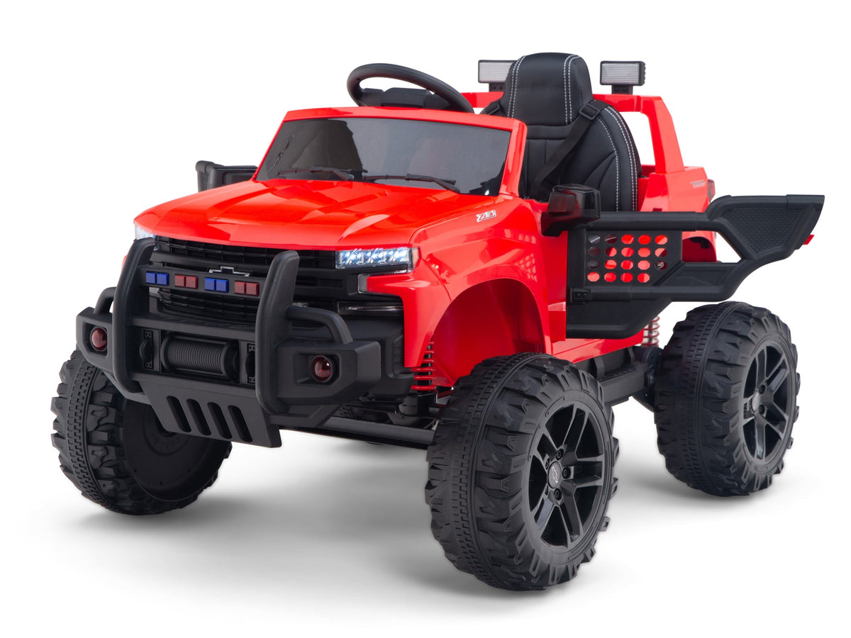 24V Chevrolet Silverado Lifted Ride On Truck with Remote Control – Red